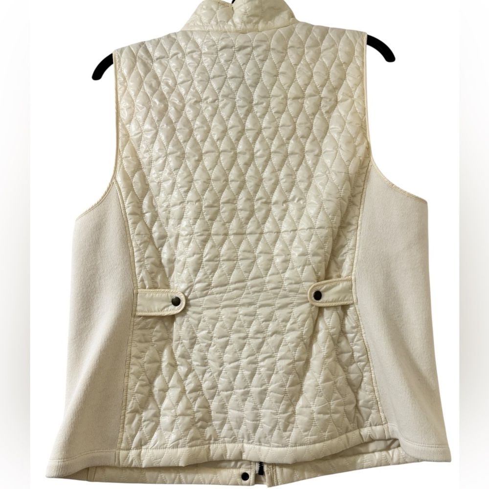 Talbots Quilted Vest Womens 1X Ivory Snap Front Zip Knit Side Panels Lightweight - Picture 2 of 7